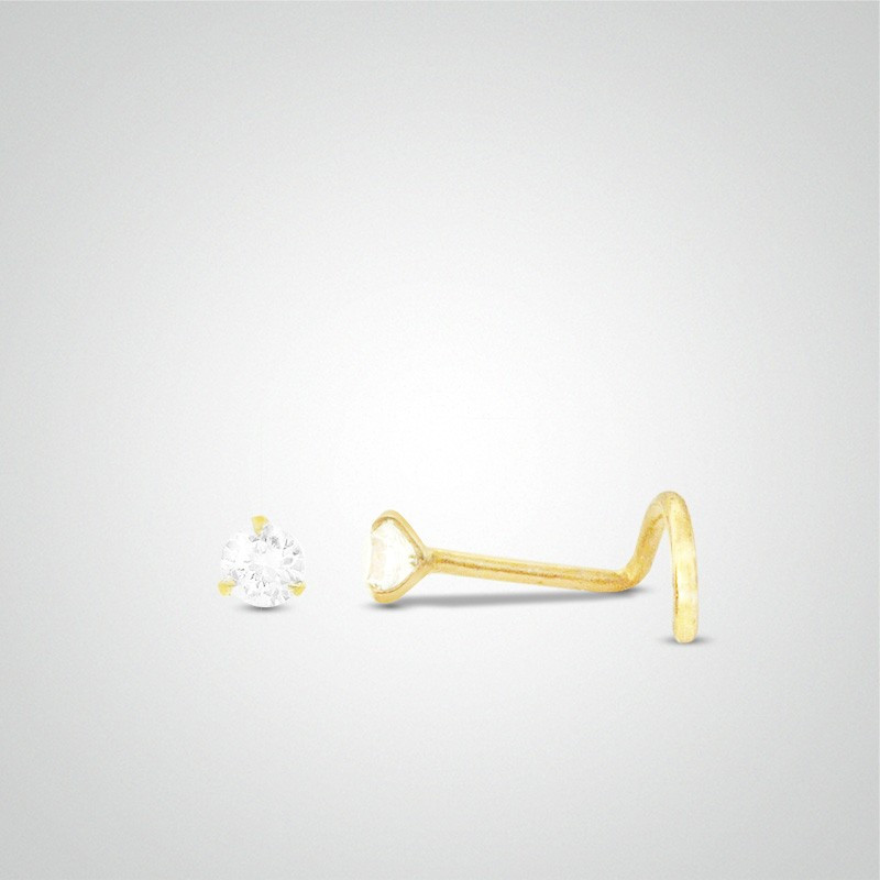 Piercing de nez zircon blanc or jaune barre en U