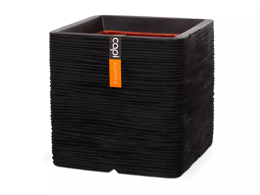 Jardinière Rib Carré 50 x 50 cm Noir