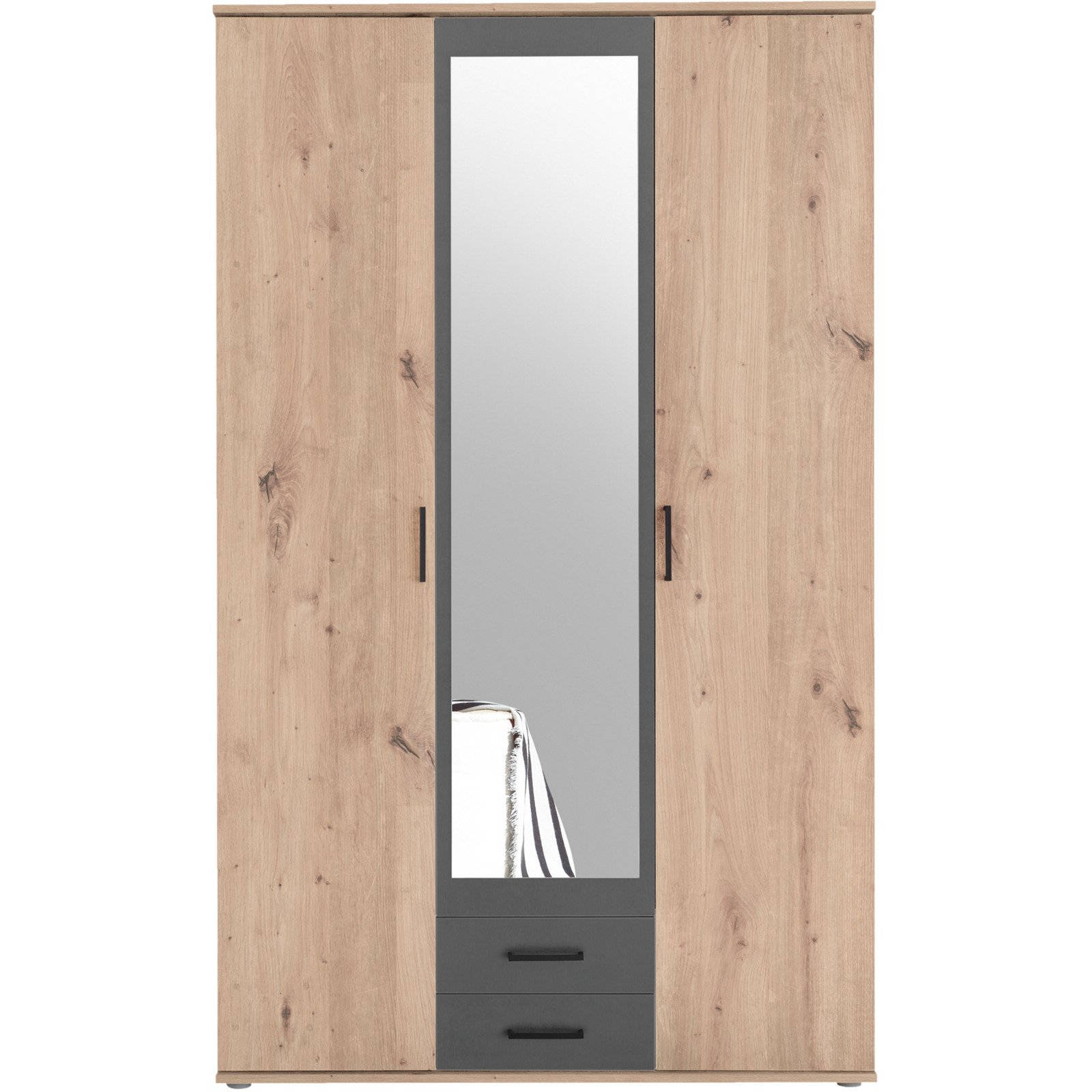 Drehtürenschrank Chicago Melamin Dekor Artisan/Anthrazit 120 x 97 x 54 cm, mit Spiegel