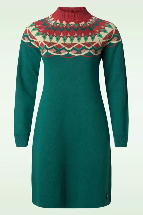 Blutsgeschwister Scandi Woods gebreide jurk in Nostalgic Island Green