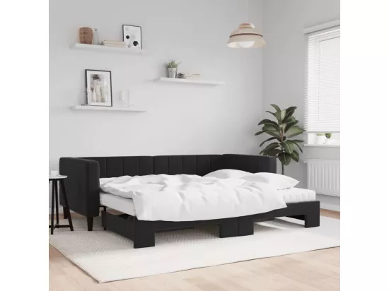 Lit de jour avec gigogne et matelas noir 90x190 cm velours