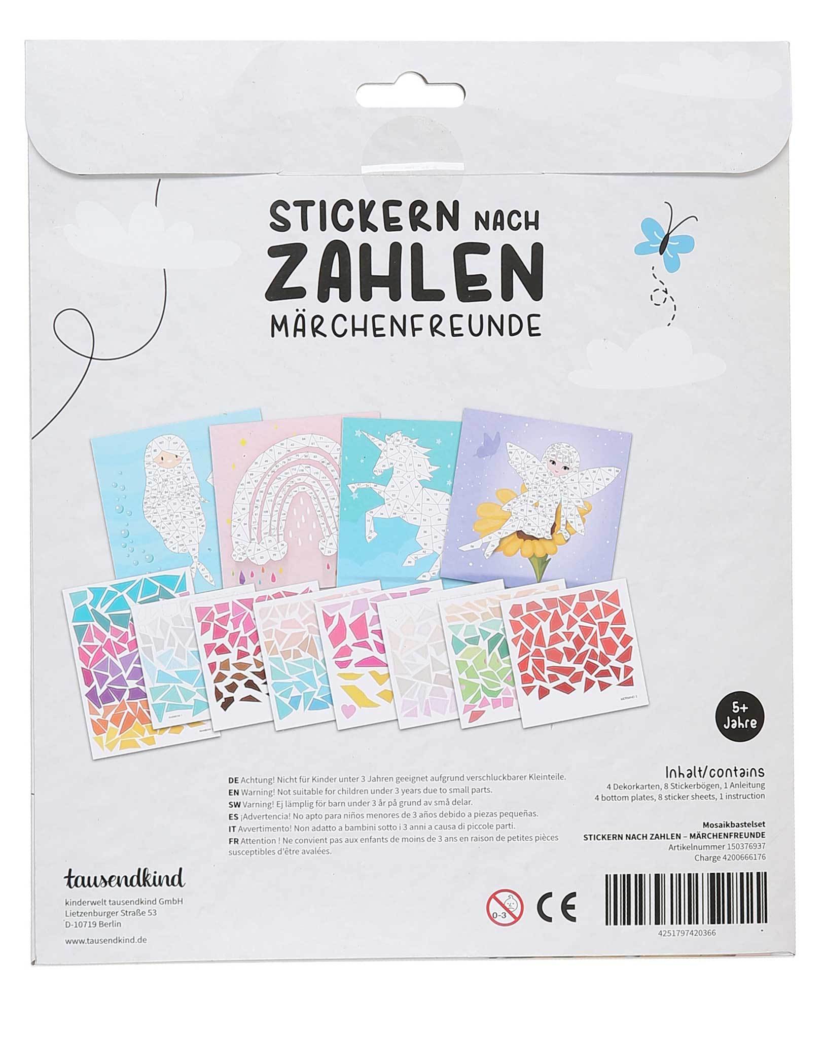 Mosaikbastelset STICKERN NACH ZAHLEN - MÄRCHENFREUNDE 4-teilig