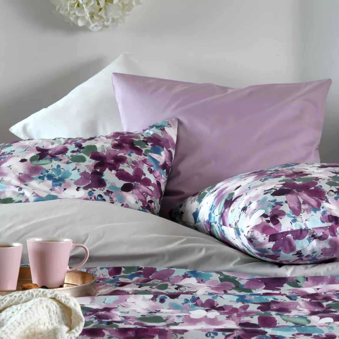 Taie d'oreiller carrée percale de coton (63 x 63 cm) Pervenche Violet parme