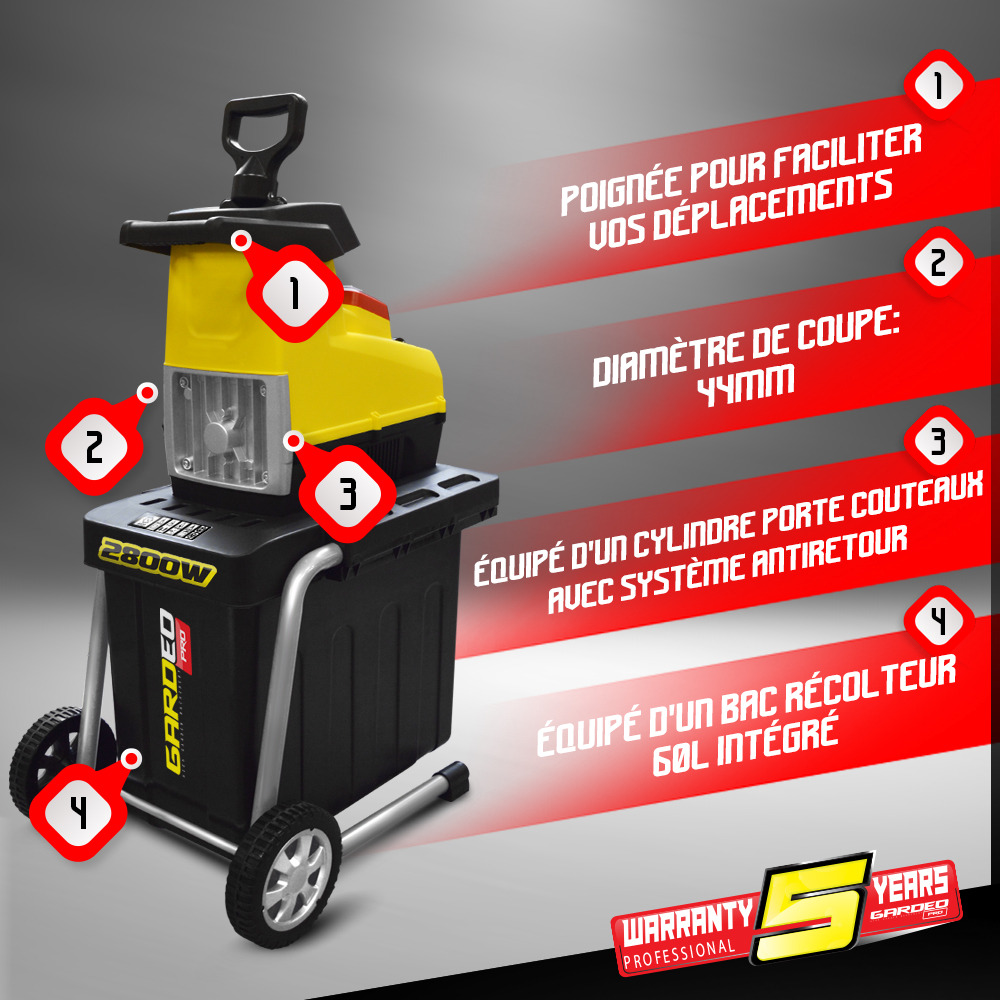 Broyeur de végétaux électrique 2800w 44mm - gardeo