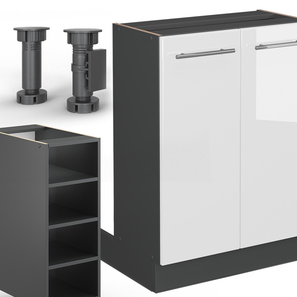 Vicco Kücheninsel Küchenblock Einbauküche Fame-Line Anthrazit Weiß 90 cm modern Hochglanz Küchen Schränke Regalunterschrank Küchenunterschrank Regalinselunterschrank Softclose-Scharnier Küchenmöbel