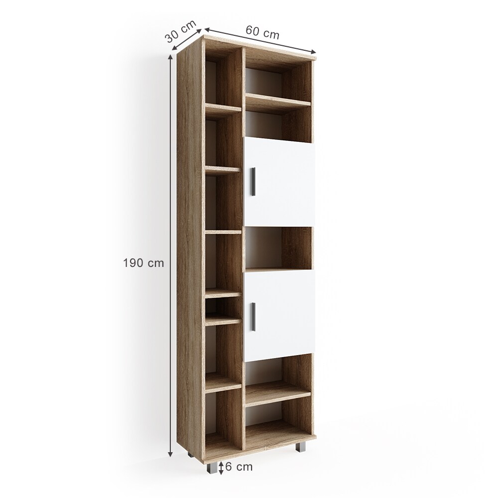 VICCO Badschrank ILIAS 190 x 60 cm Weiß Sonoma - Hochschrank Regal Badregal