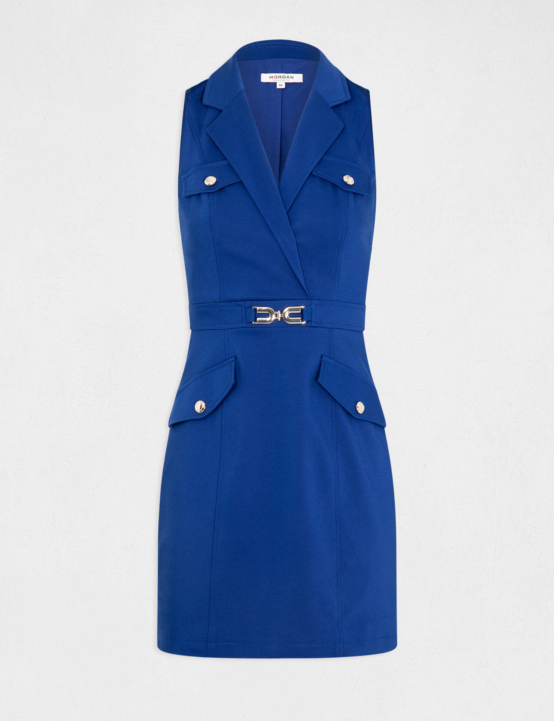 Robe droite avec ornement métallique bleu electrique femme - bleu_electrique