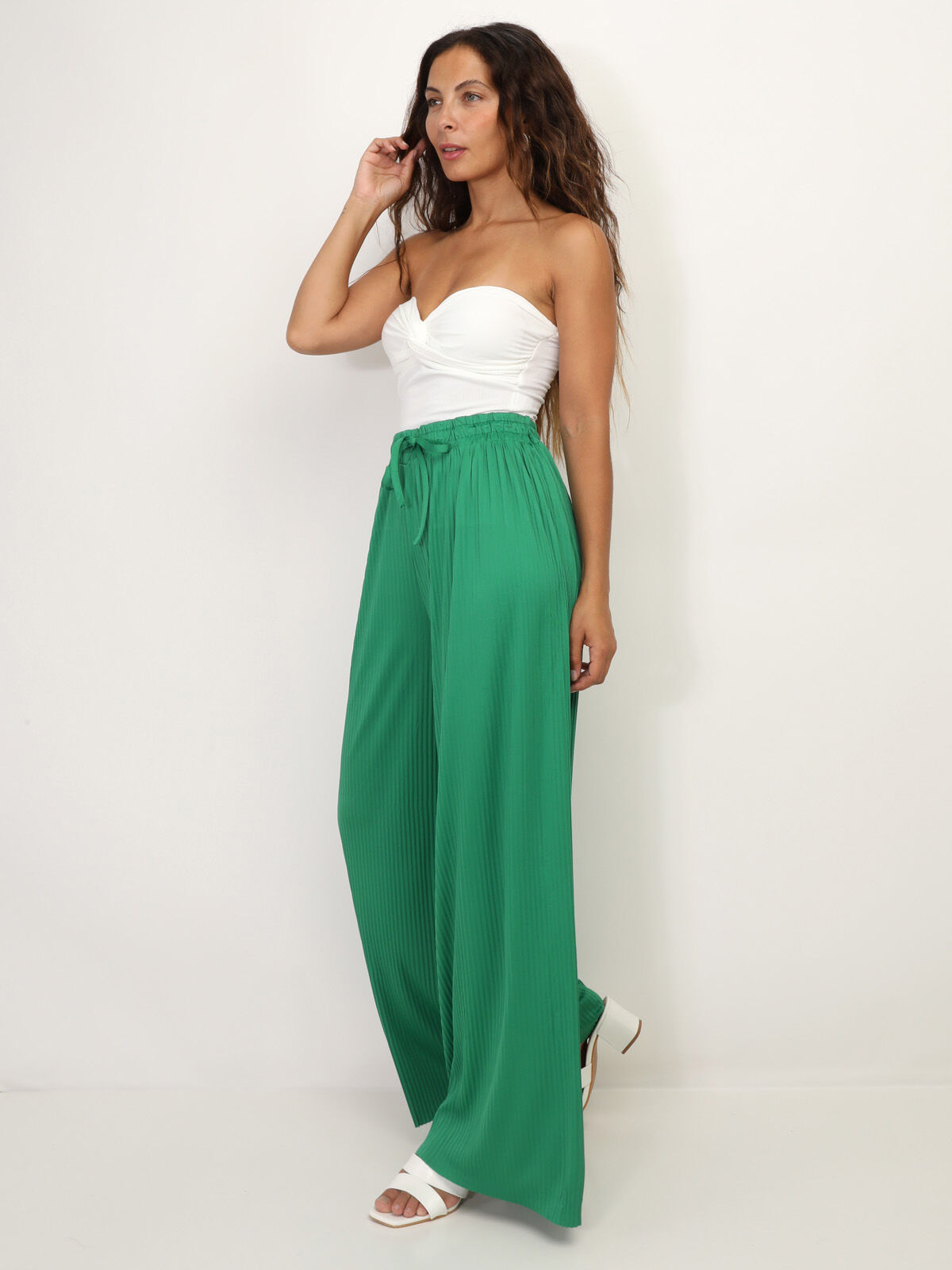 Pantalon large plissé- Vert