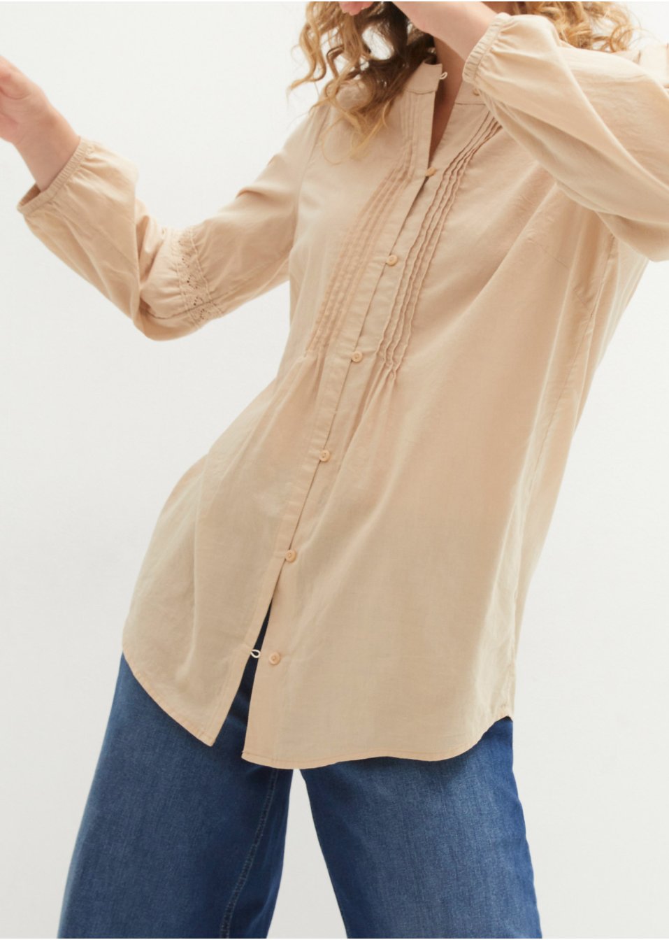 Blouse en coton à dentelle, manches 7/8