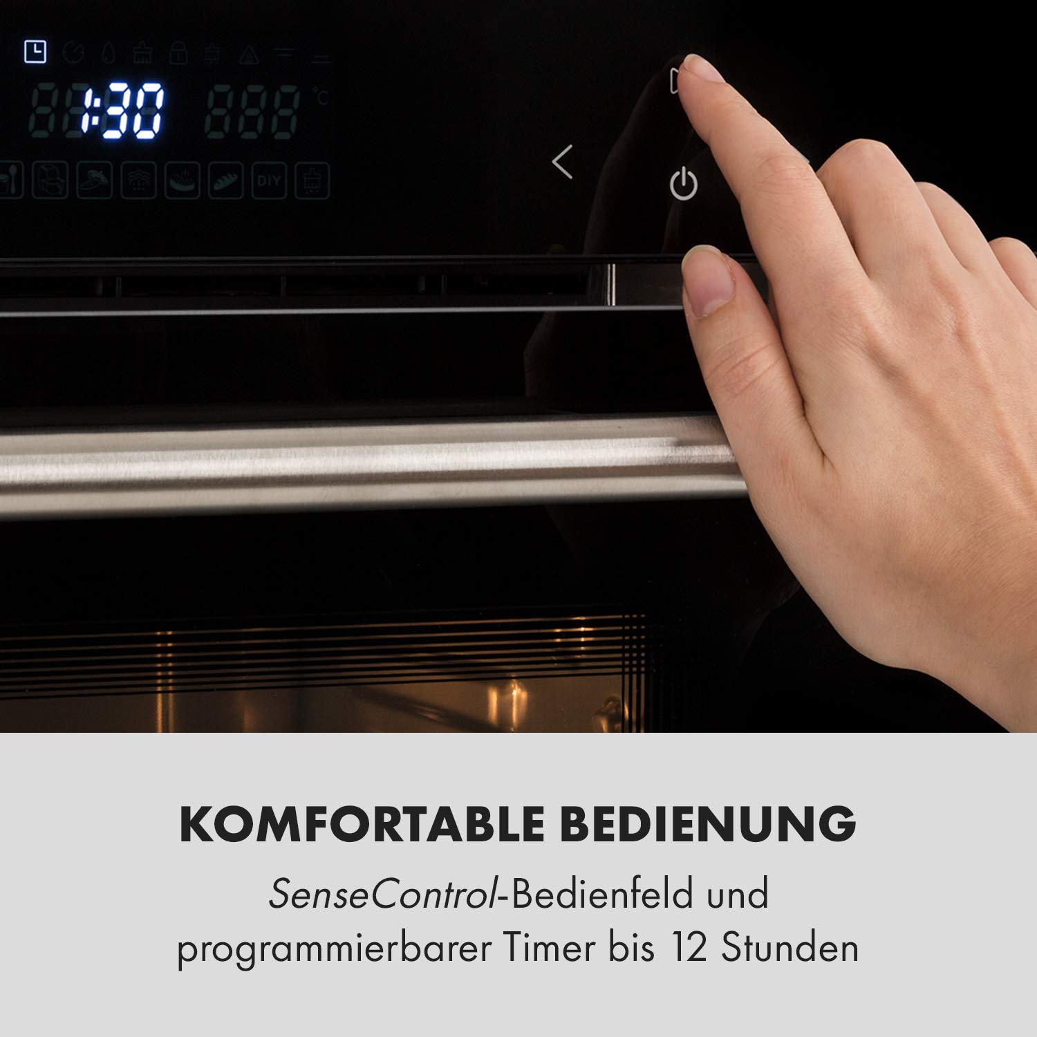 Klarstein MasterFresh Dampfbackofen - Stand-Dampfgarer, 24 Liter, 230 °C, 1,4 Liter Wassertank, Dampfgaren: 1100W, Backofen: 1900W, TouchControl, 12h-Timer, 9 Programme, freistehend, schwarz