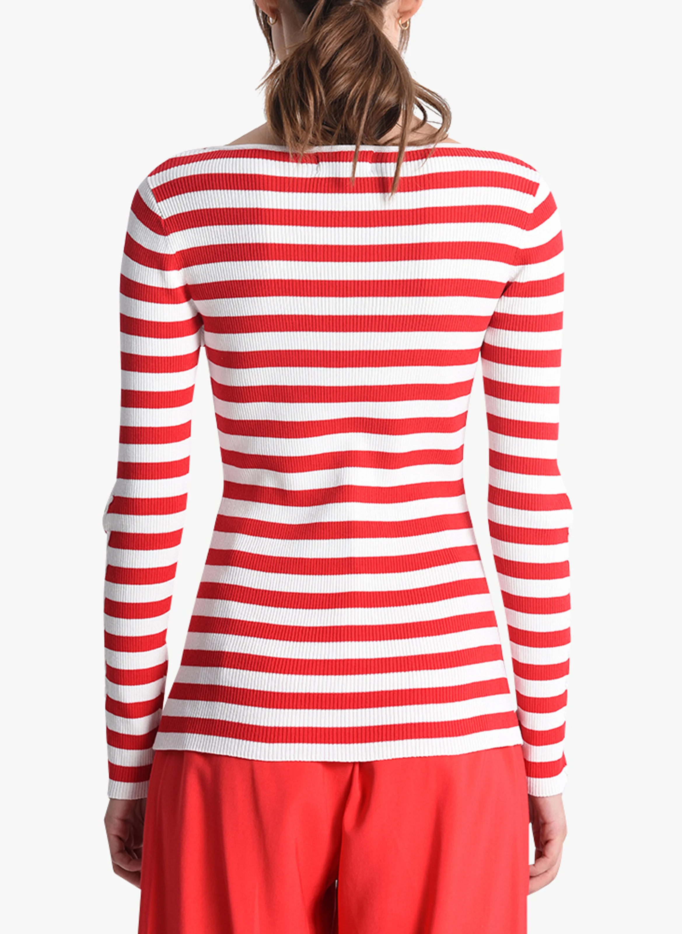 Pull col bateau rayé en maille| Rouge