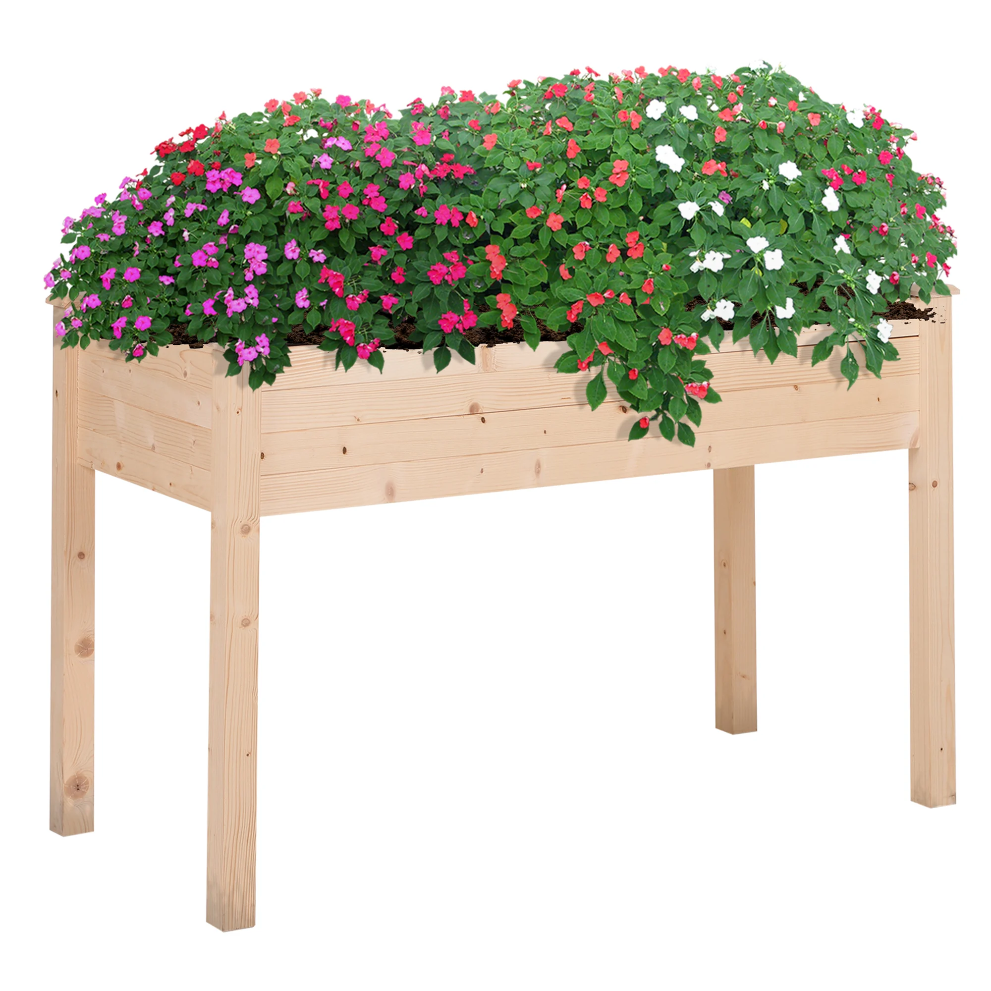 Horta urbana elevada de madeira Outsunny, 122,5 x 56,5 x 76 cm, com mesa de plantio elevada, tecido não tecido e 4 orifícios de drenagem para o cultivo de plantas e flores.
