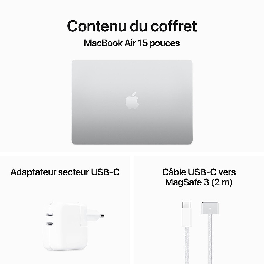Apple MacBook Air M3 15 pouces (2024) Argent 16 Go/256 Go (MC9E4FN/A)