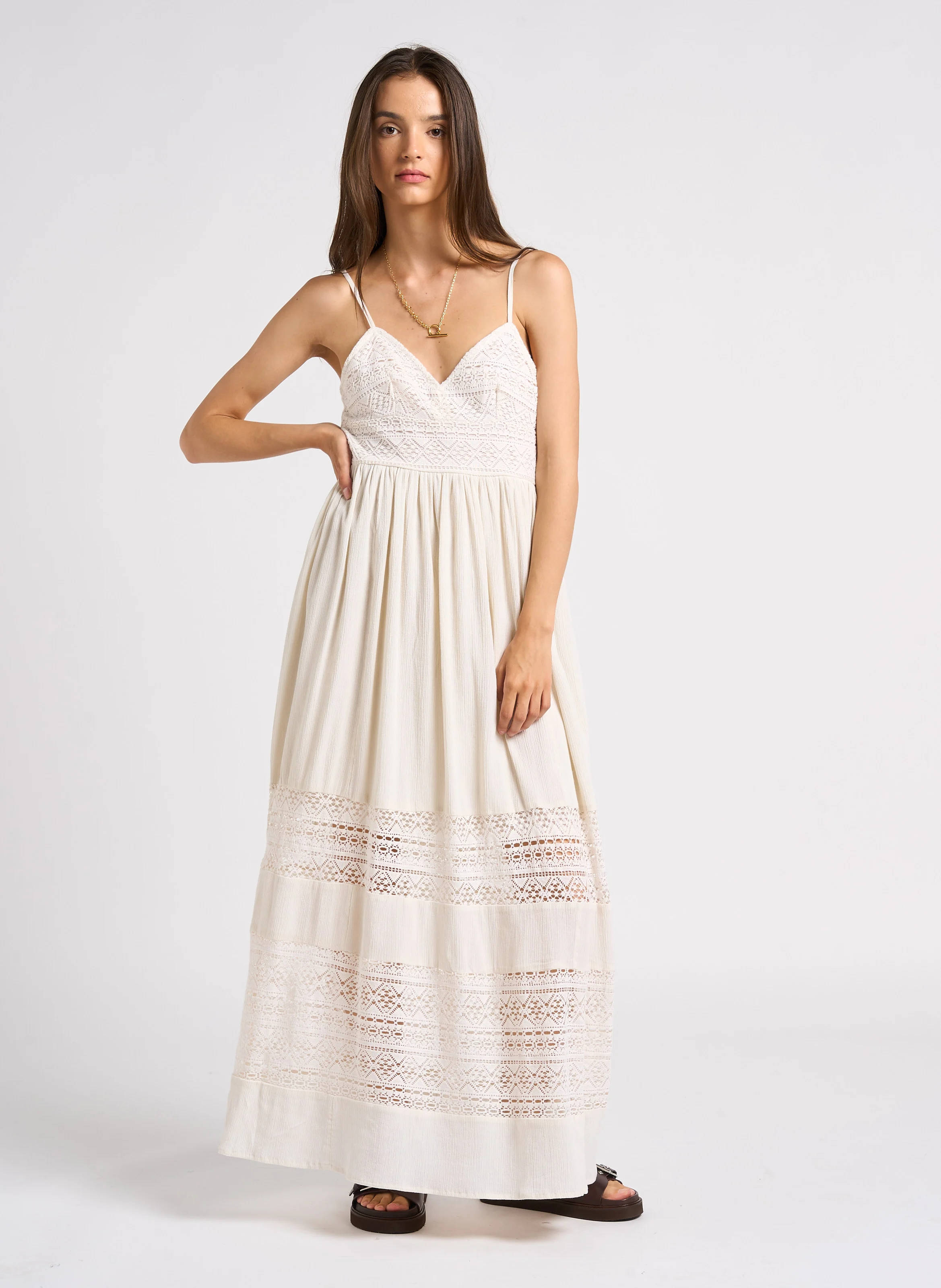 MARILOU - Robe à bretelles brodée en coton| Blanc
