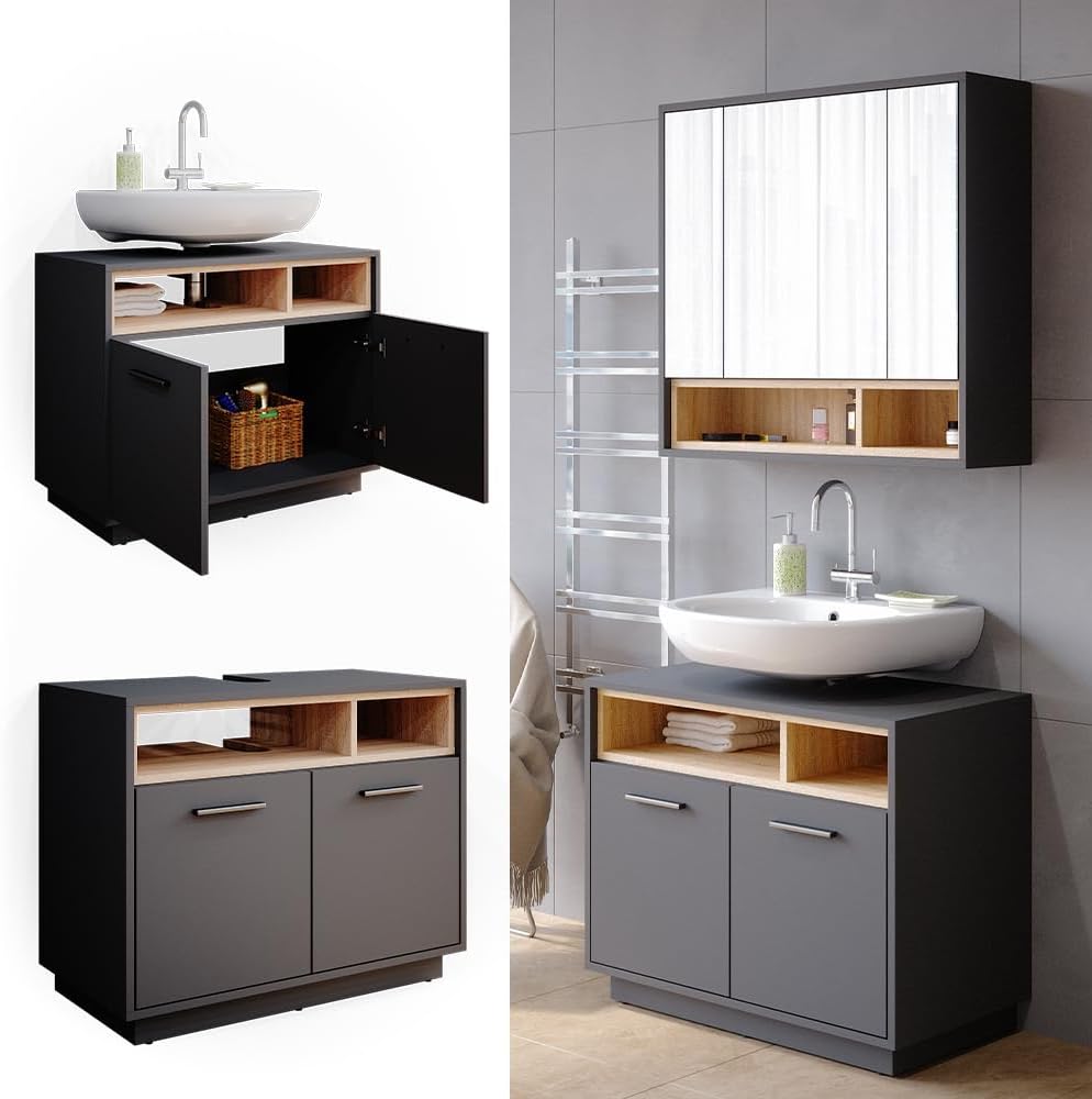 Vicco Waschbeckenunterschrank Anthrazit Beatrice 80x64x40 cm - Unterschrank für das Badezimmer, Zusätzlicher Stauraum direkt unter dem Waschbecken