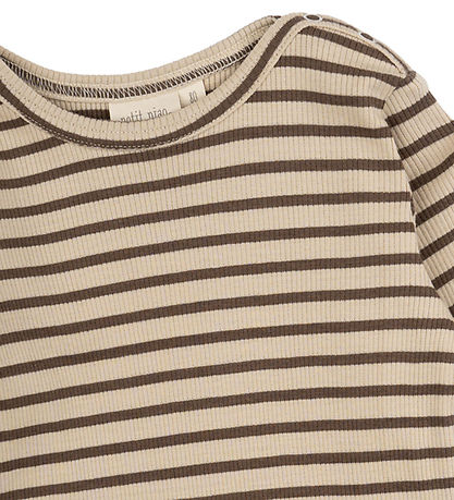 Petit Piao Bluse - Rib - Modal - Chocolate Brown/Dark Off White