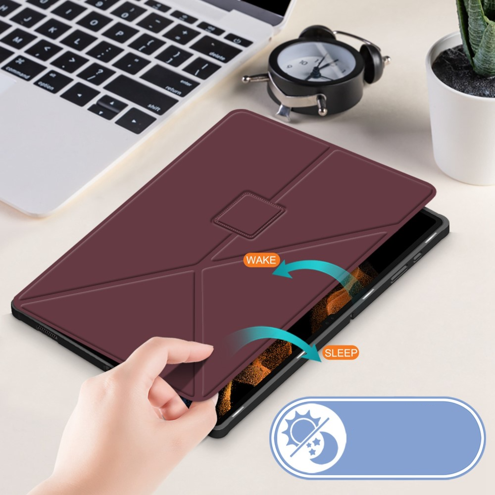 Samsung Galaxy Tab S8 Ultra Leder Tasche Smart Cover Origami Flip Case - Dunkelrot