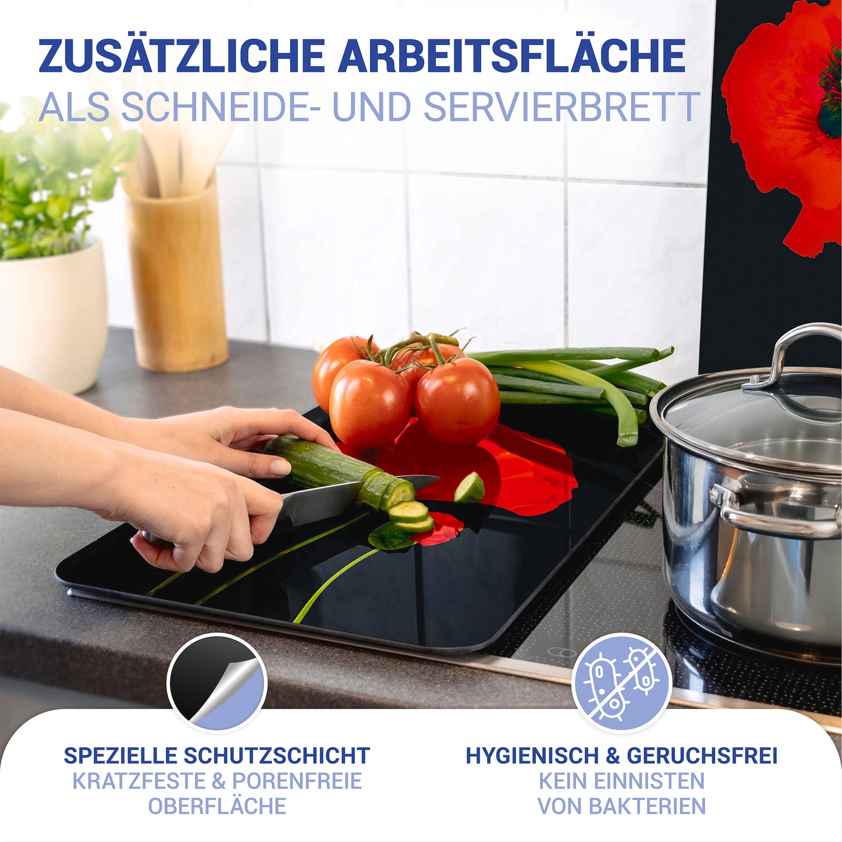 WENKO Herd-Abdeckplatte »Universal Modell Mohn« Herdabdeckung für alle Herdarten, kratzfest, mit rutschfesten Füssen
