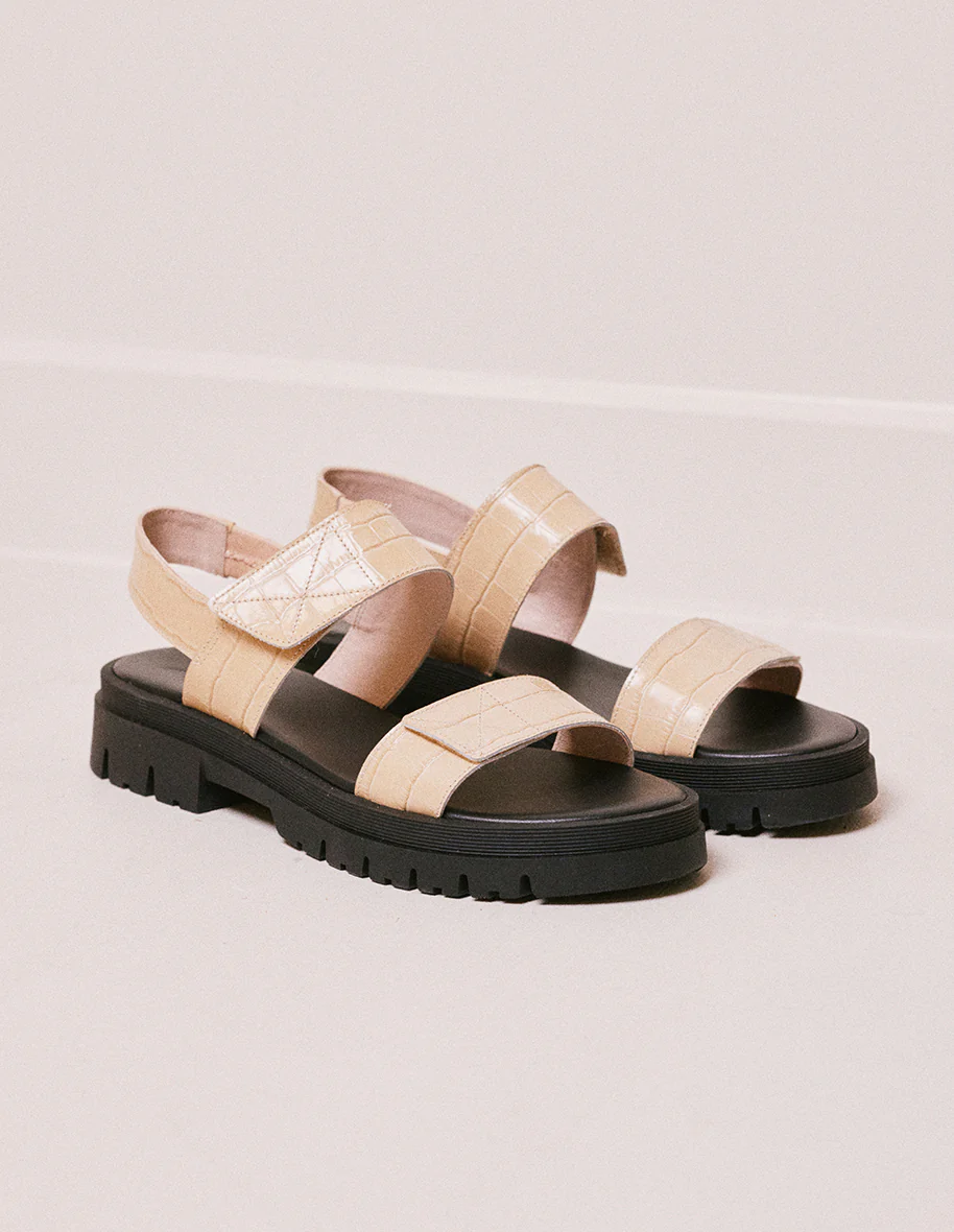 Sandales Albane - Cuir croco écru