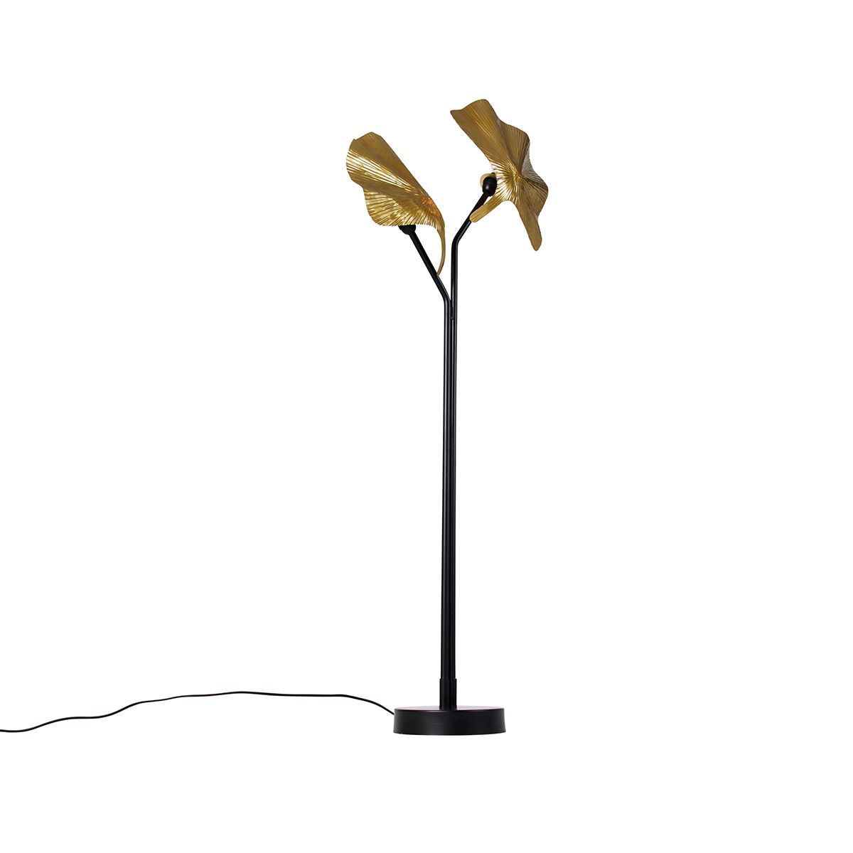 Oosterse vloerlamp messing met zwart 2-lichts - Louka