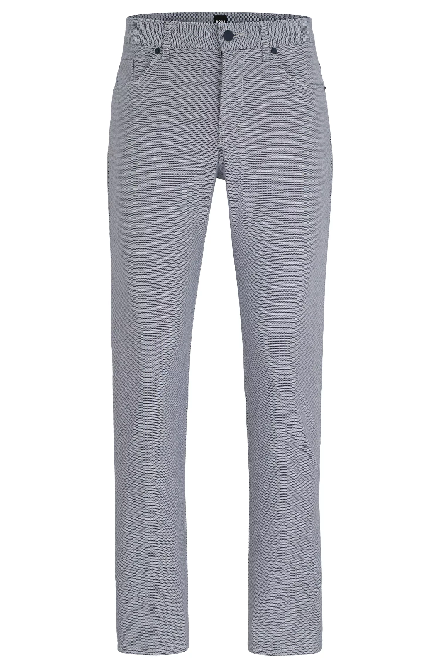 Calça jeans BOSS preta, corte slim, em denim stretch bicolor.