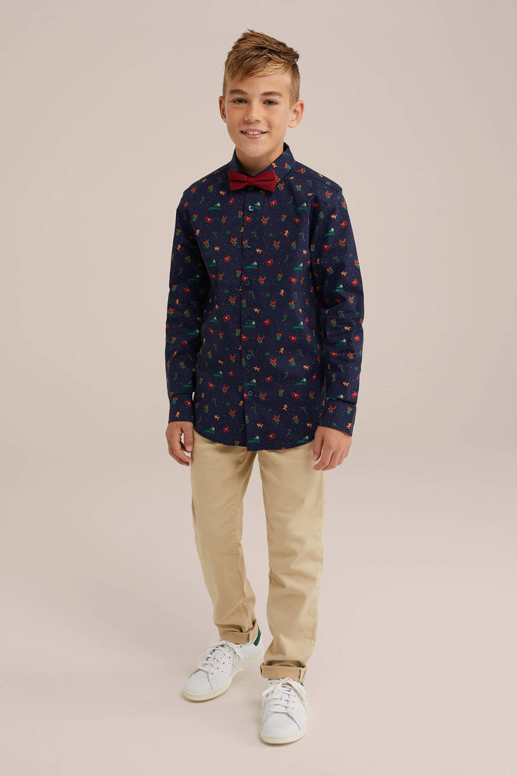 overhemd met vlinderstrik - donkerblauw/donkerrood/multicolor