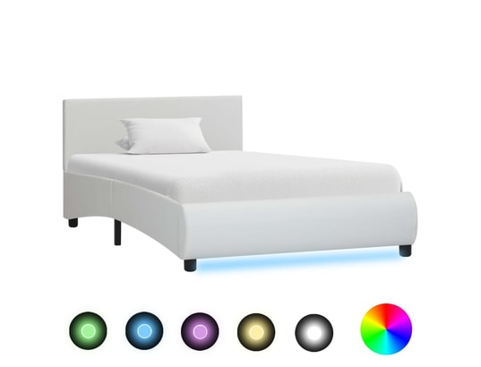 VIDAXL - Sommier  90 x 200 Cadre de lit avec led blanc similicuir 90 x 200 cm