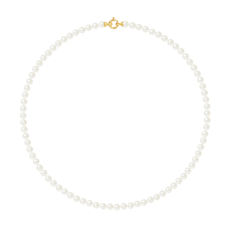 Collier Rang de Perles de Culture d'Eau Douce - Blanc Naturel  - Or Jaune