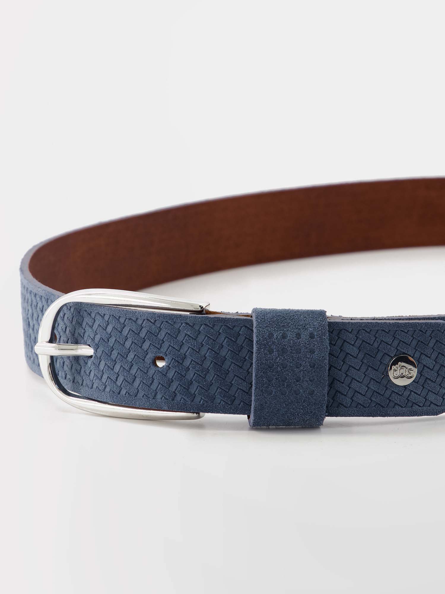 Ceinture Femme Cuir Embossé Boucle Métal Bleu
