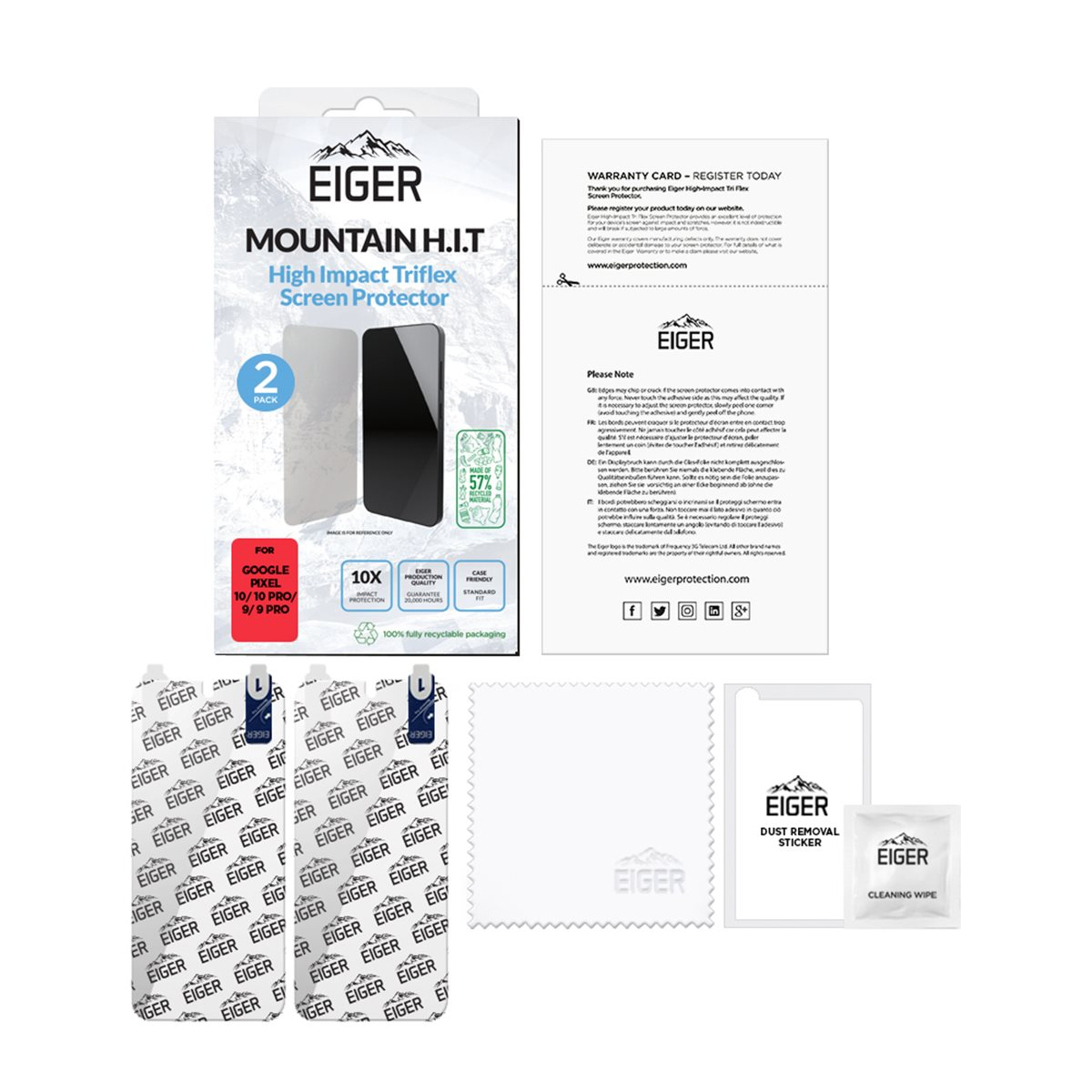 (2er Set) Google Pixel 10 Pro / Pixel 10 / 9 Pro / 9 Mountain H.I.T High Impact Triflex Panzerglas 2.5D Displayschutz Case Friendly (EGSP01055)