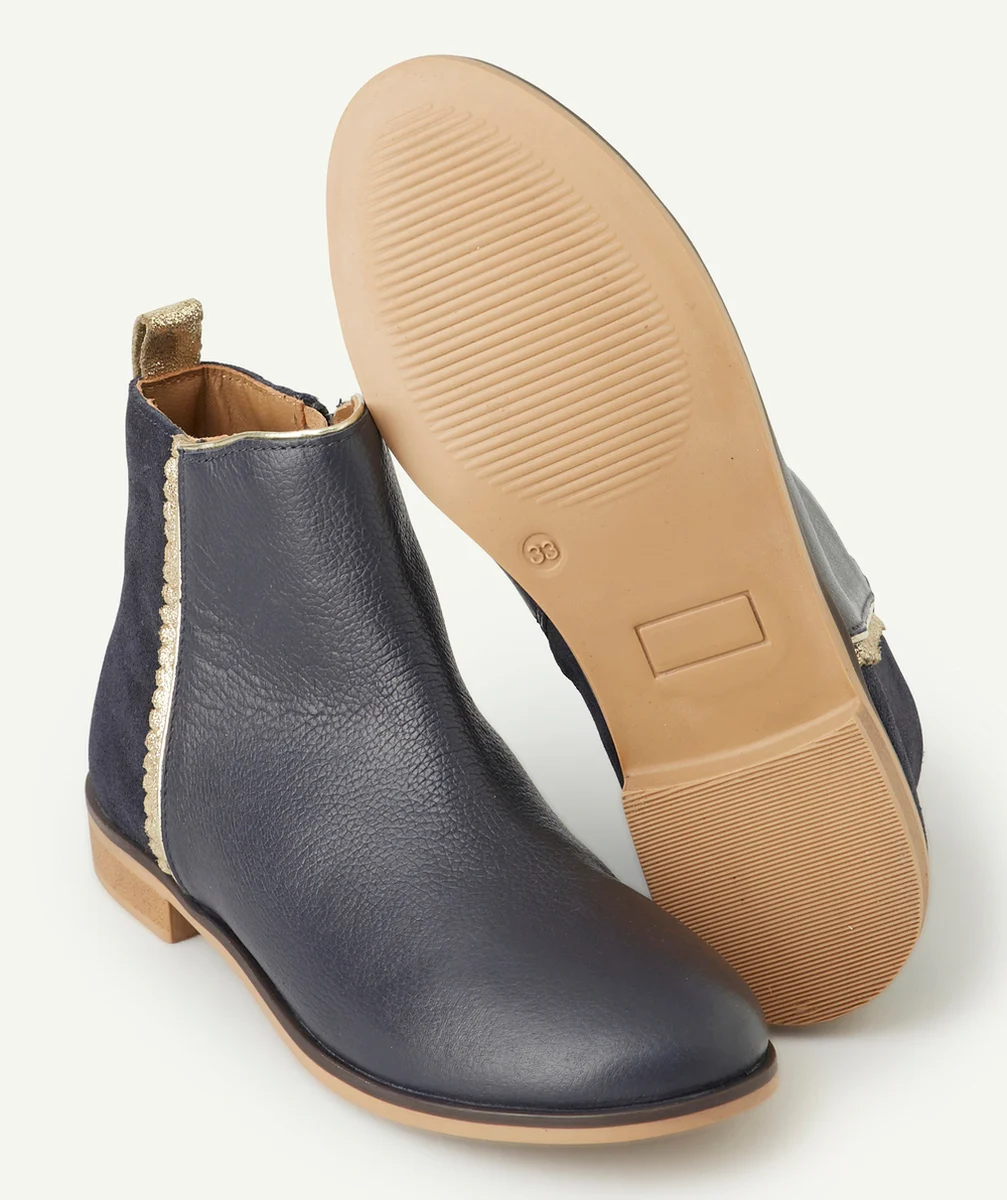 BOTTINES FILLE EN CUIR BLEU MARINE AVEC DÉTAILS COULEUR DORÉS