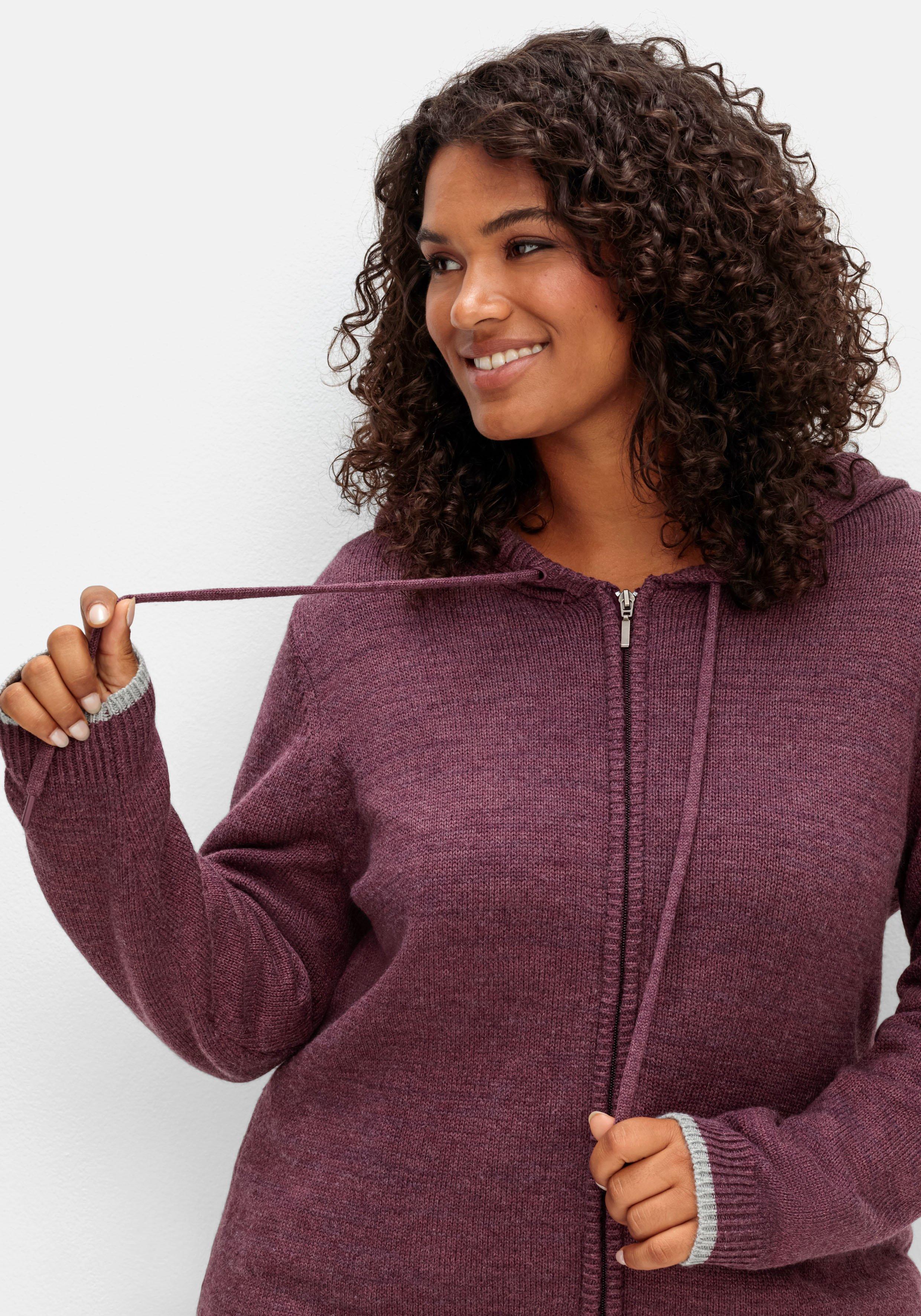Kapuzenstrickjacke mit Reißverschluss, mit Kaschmiranteil