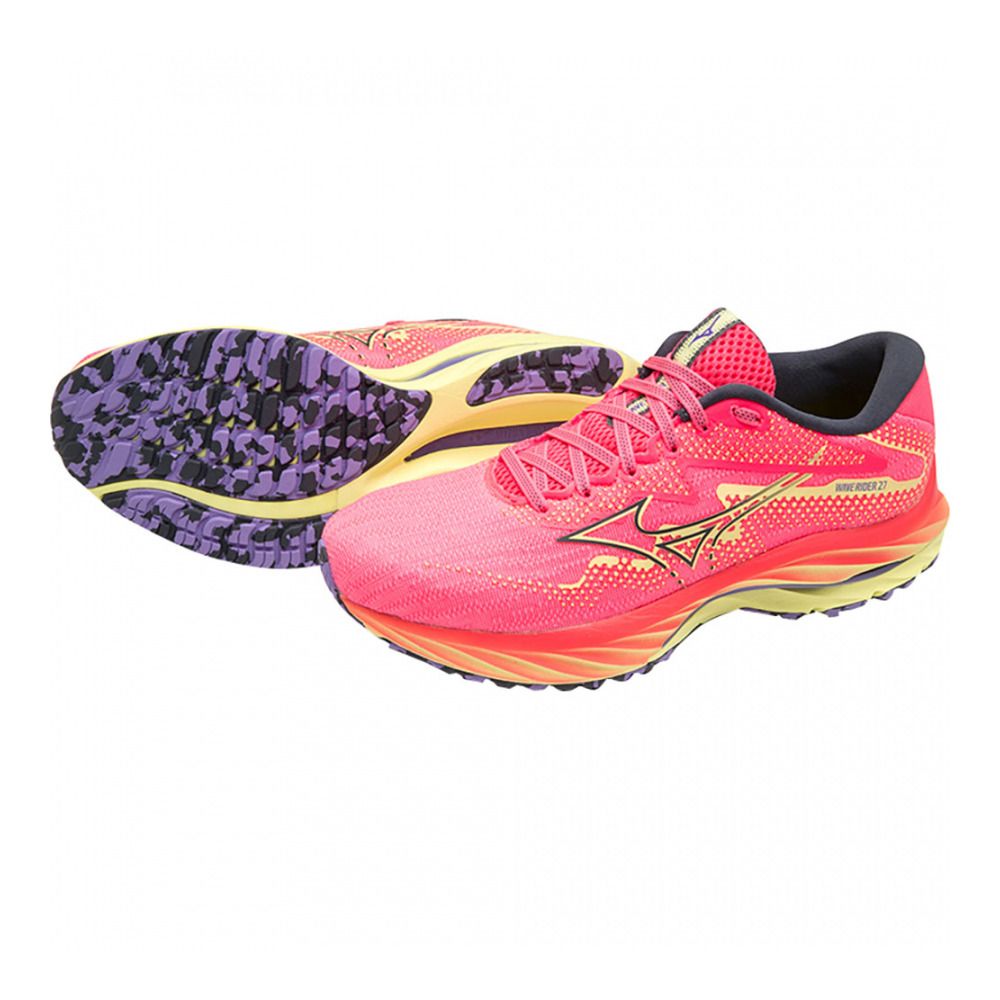 Mizuno WAVE RIDER 27 - Chaussures running Femme high-vis pink/ombreblue/luminous