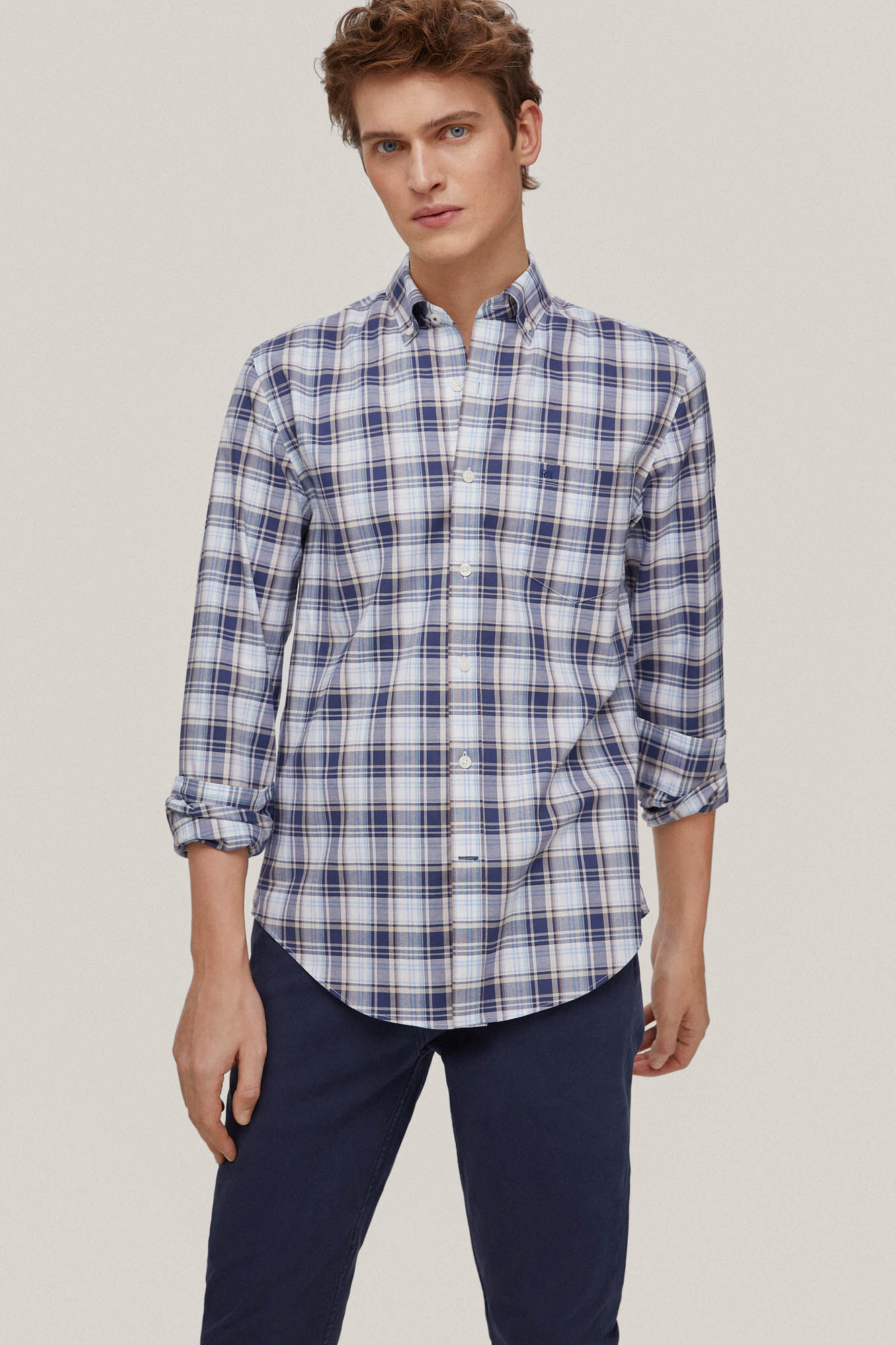 Camisa xadrez que não precisa passar e com tratamento antimanchas - Azul