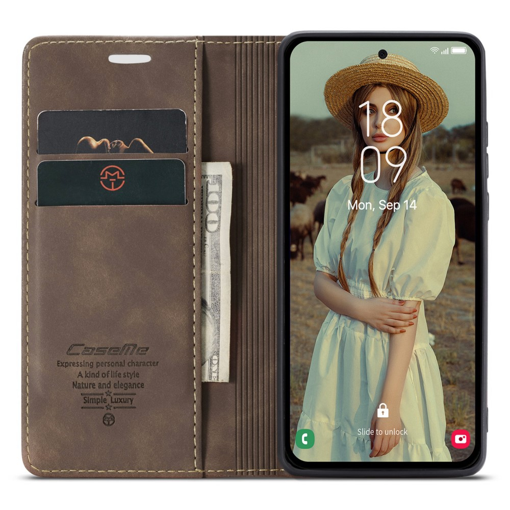Samsung Galaxy A55 Leder Tasche Flip Wallet Etui mit Kartenfächern - Dunkelbraun