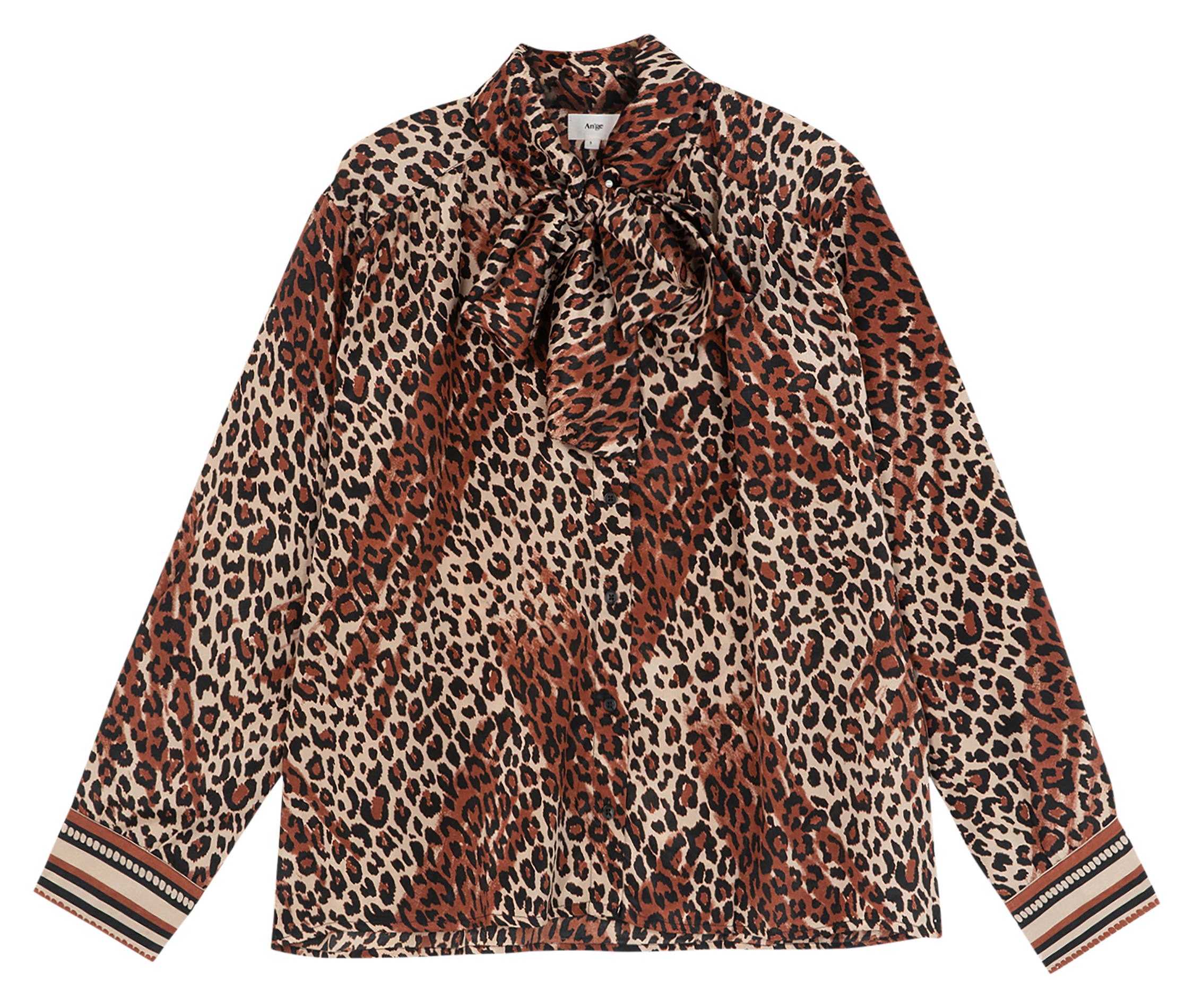 SIRINE - Chemise col lavallière imprimée | Marron