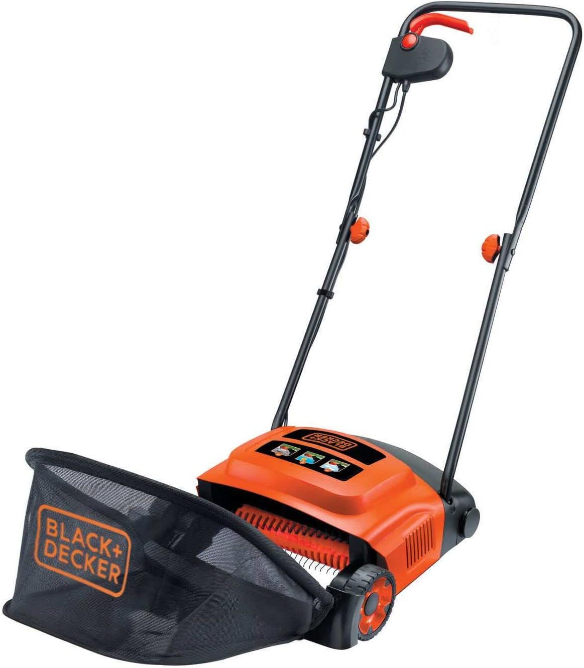 Black+Decker Vertikurierer Elektrisch Rasenlüfter elektrisch (600W, 30 cm Arbeitsbreite, 3 Arbeitshöhen, zur ganzjährigen Rasenpflege, entfernt schonend Moos, Unkraut & Schnittgutreste) GD300