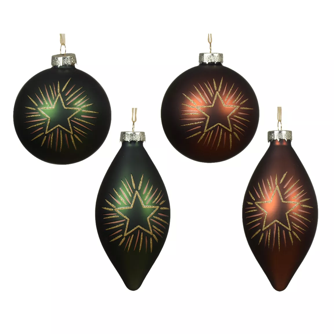 Lot de 12 suspensions en verre (D80 mm) Gouttes et Boules Vert et expresso