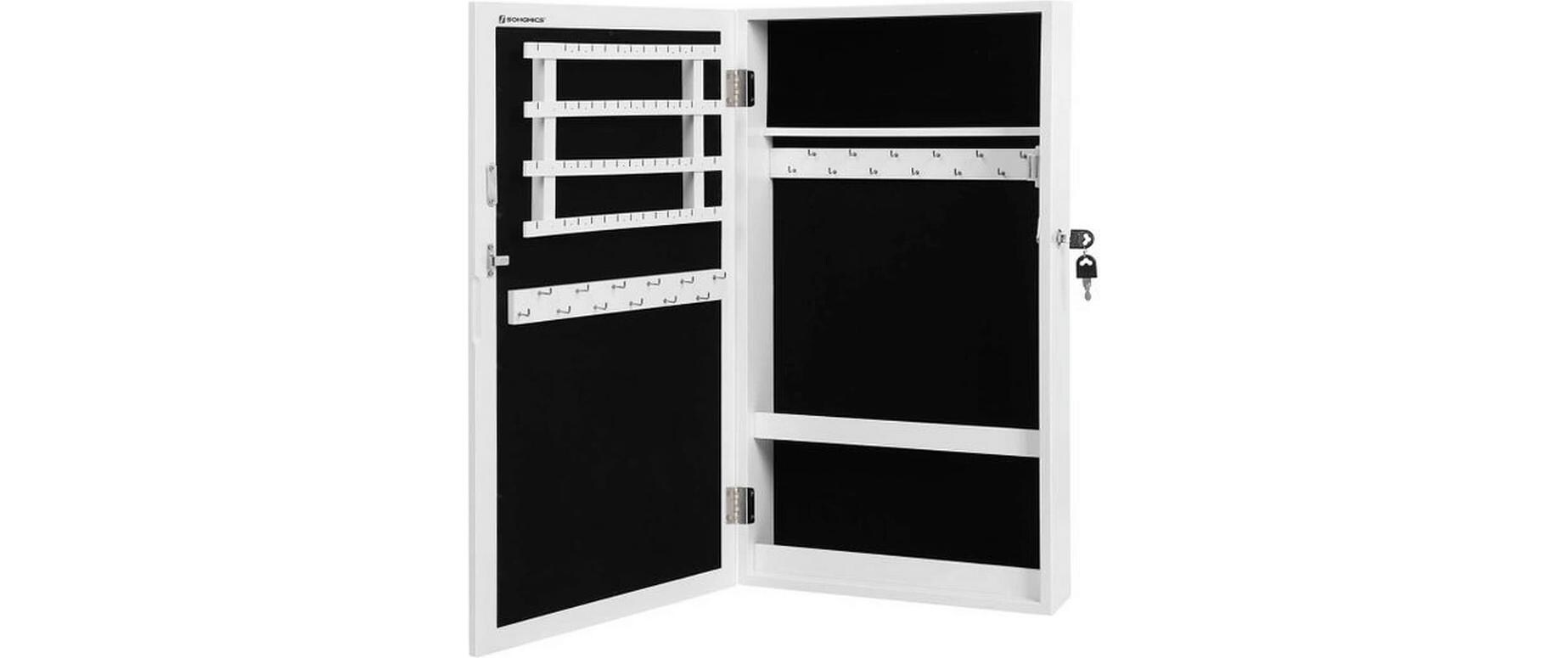Schmuckhalter mit Spiegel WeissSchmuckschrank
