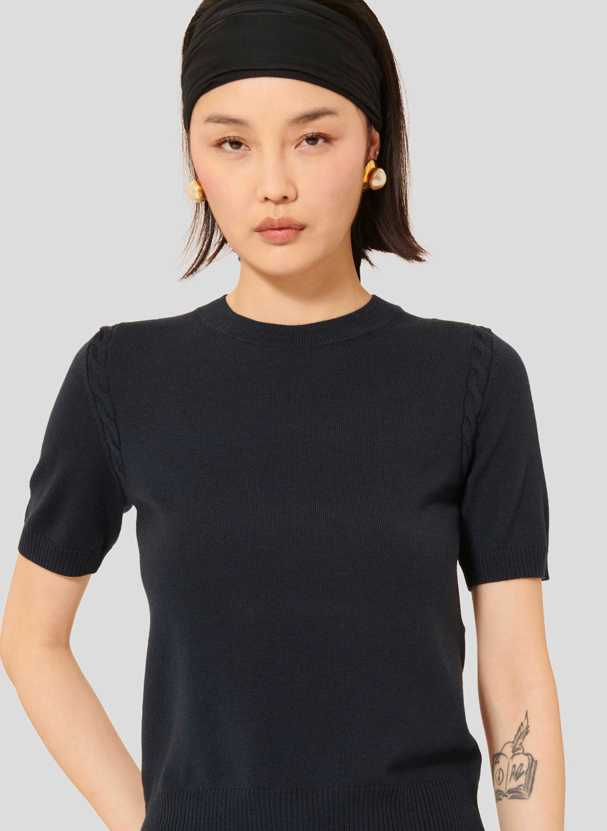 PICA - Pull manches courtes en laine| Bleu