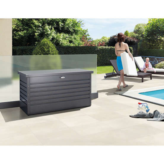 Coffre de jardin en acier galvanisé, gris foncé L.134cm