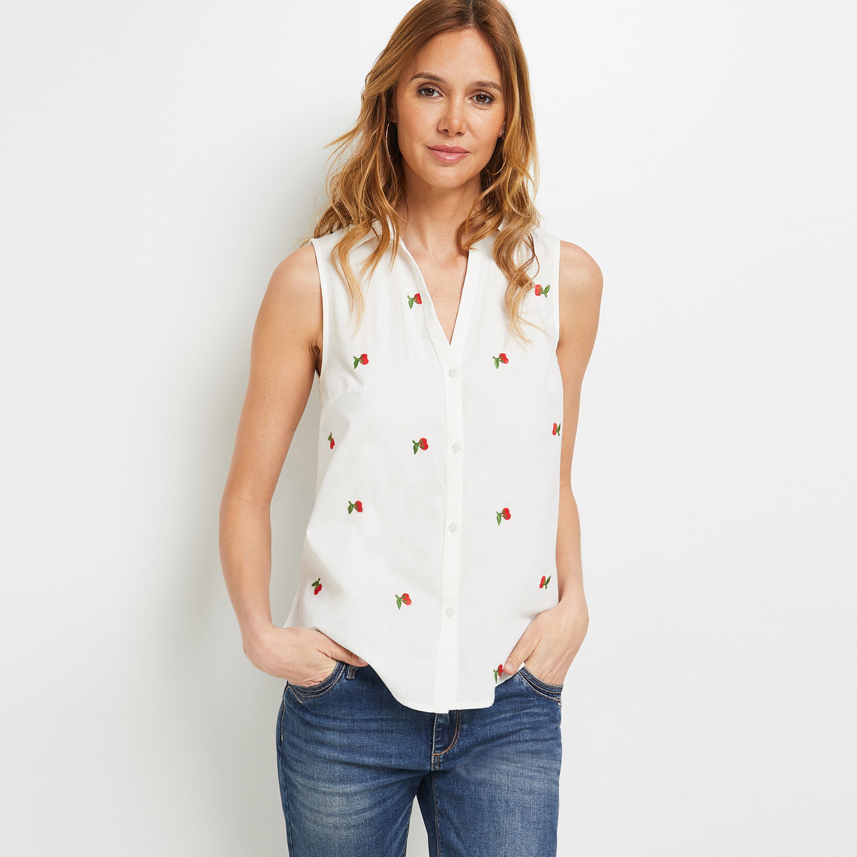 Chemise sans manches femme - BLANC CASSE
