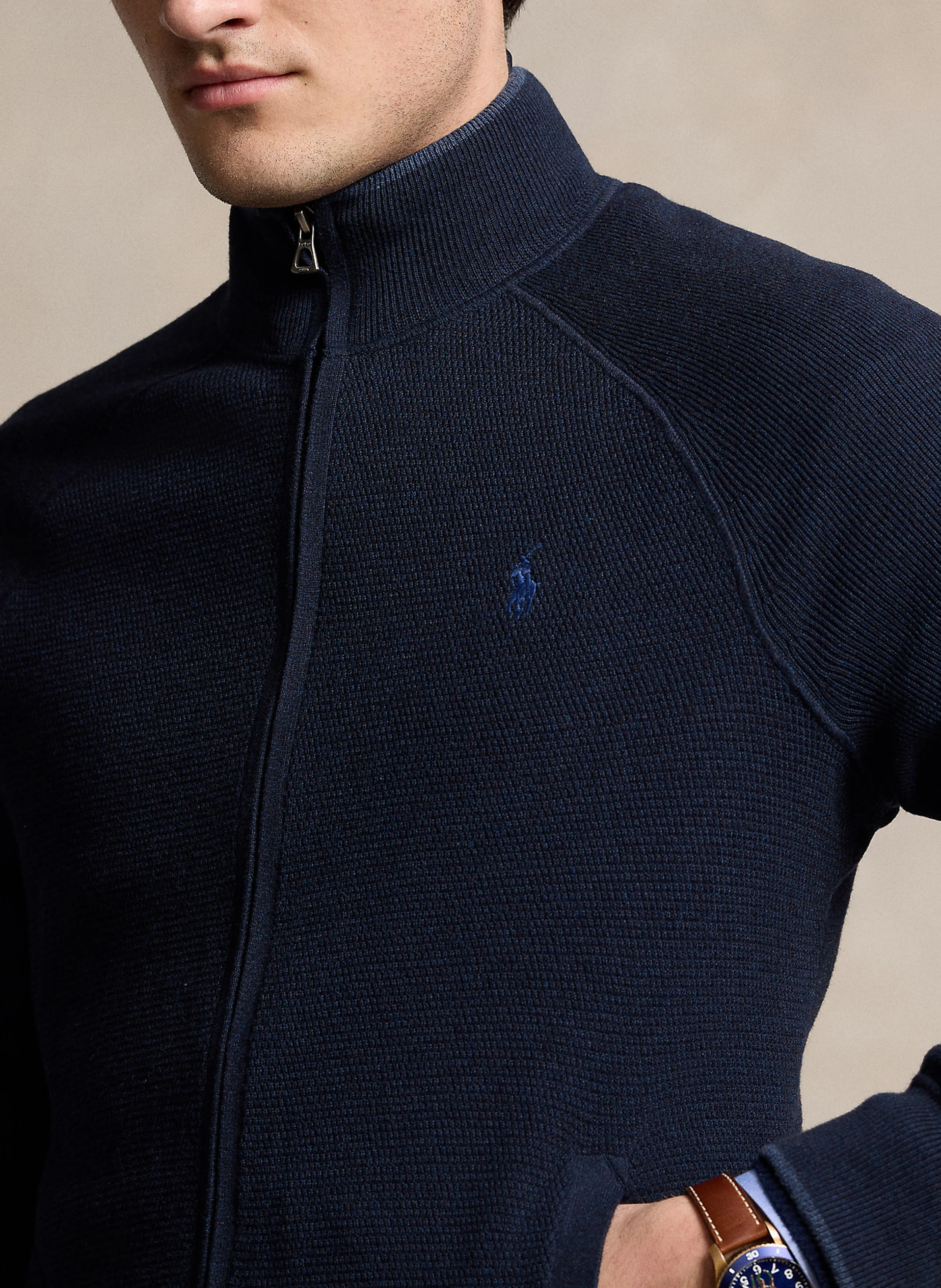 Gilet droit col montant en coton | Bleu