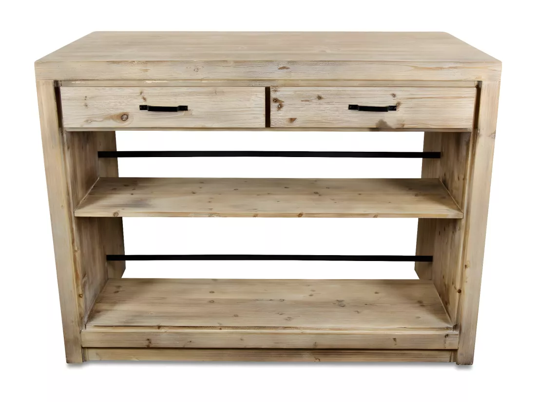 Ilot 2 tiroirs naturel Bois Naturel - Esmée Décoration d'Autrefois