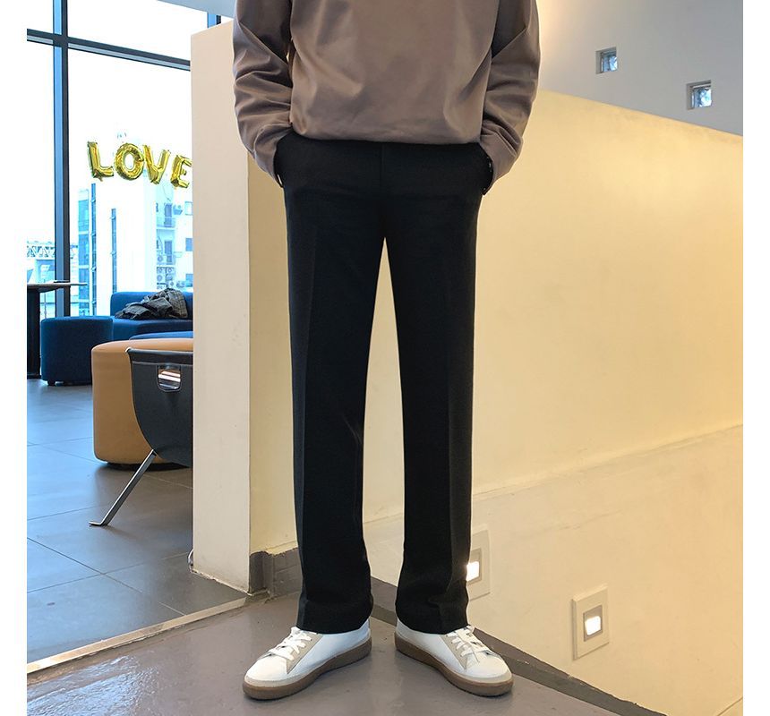 Omozando - Mid Rise Plain Straight Leg Dress Pants
