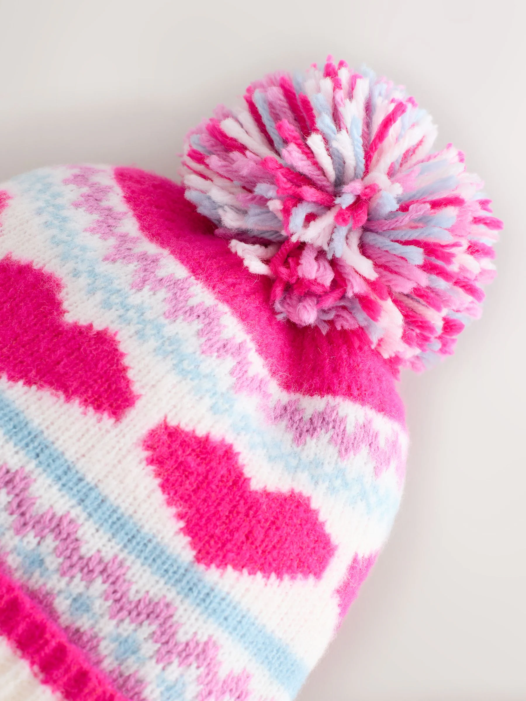 Fluorescerend roze en blauw hart - Beanie-muts met pompon (3mnd-16jr)