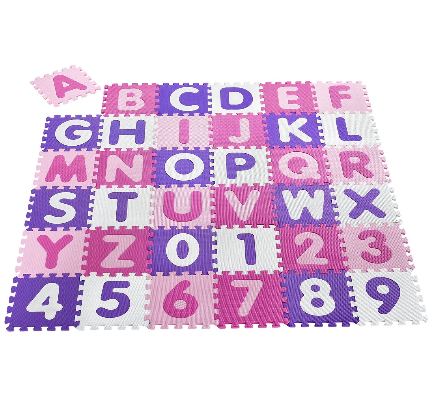 Juskys Kinder Puzzlematte Juna 36 Teile mit Buchstaben & Zahlen - rutschfest – rosa für Mädchen