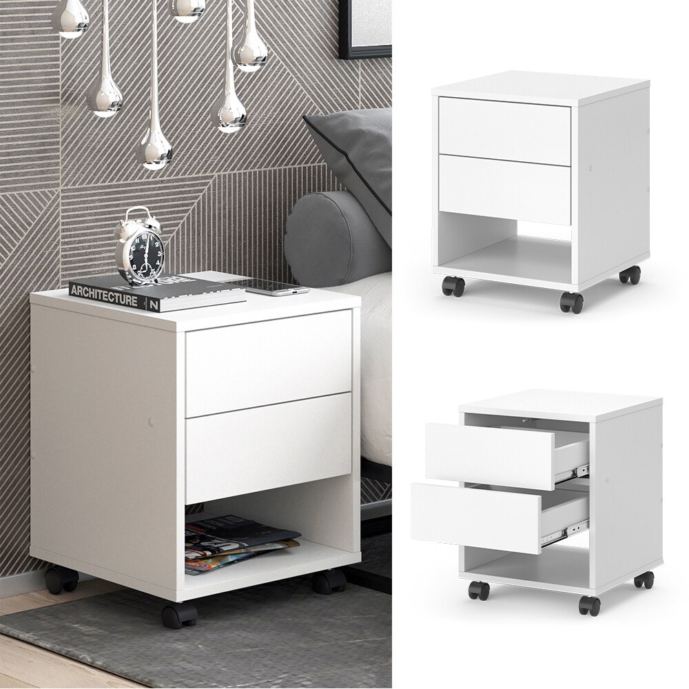 Vicco Hocker mit Schublade Jons, 37 x 37 cm, Weiß, Sitzhocker, Stauraum, Büromöbel
