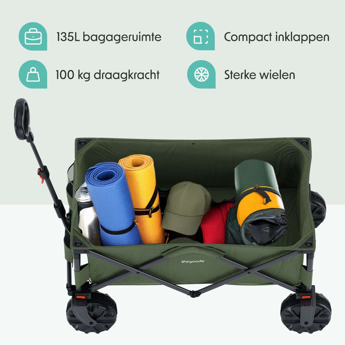 LifeGoods 135L bolderkar - Green