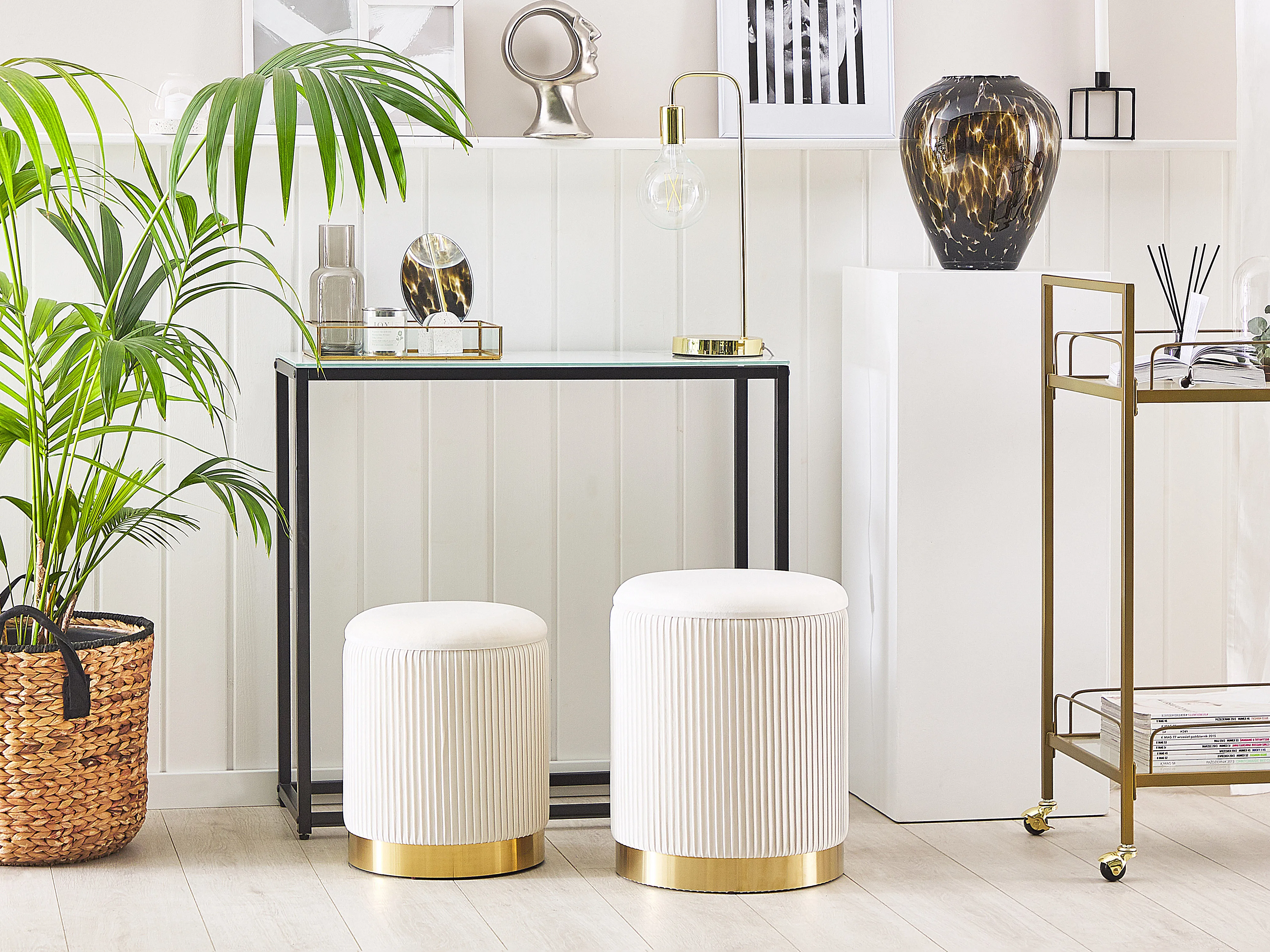 Set van 2 opbergpoefs MIRAMAR Fluweel Wit